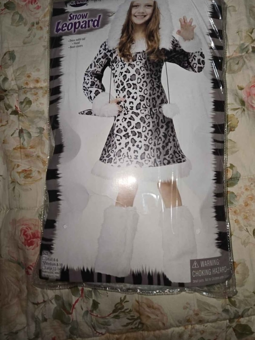 Snow Leopard Girls Costume Dress with Fur Trim - White & Black
